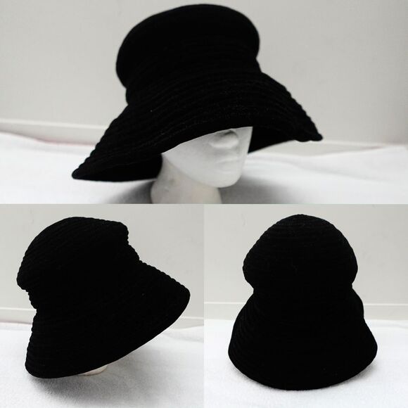 Vintage 90s Eric Javits Black Velvet Velour Floppy Sun Hat main image 4